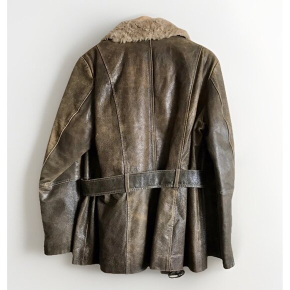 Vintage St. John's Bay Genuine Leather Belted Fur Trim Jacket W Size Large - Picture 2 of 9